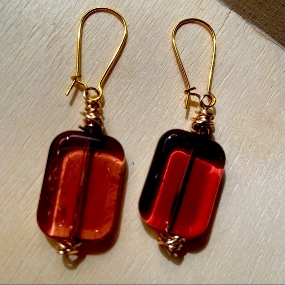 Boho Chic Light Purple Earthy Tone Gold Dangle Festival Earrings - Picture 3 of 3